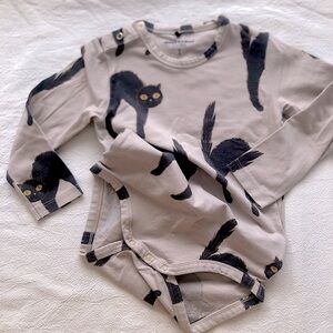 Mini Rodini Gray Cat Print Bodysuit
